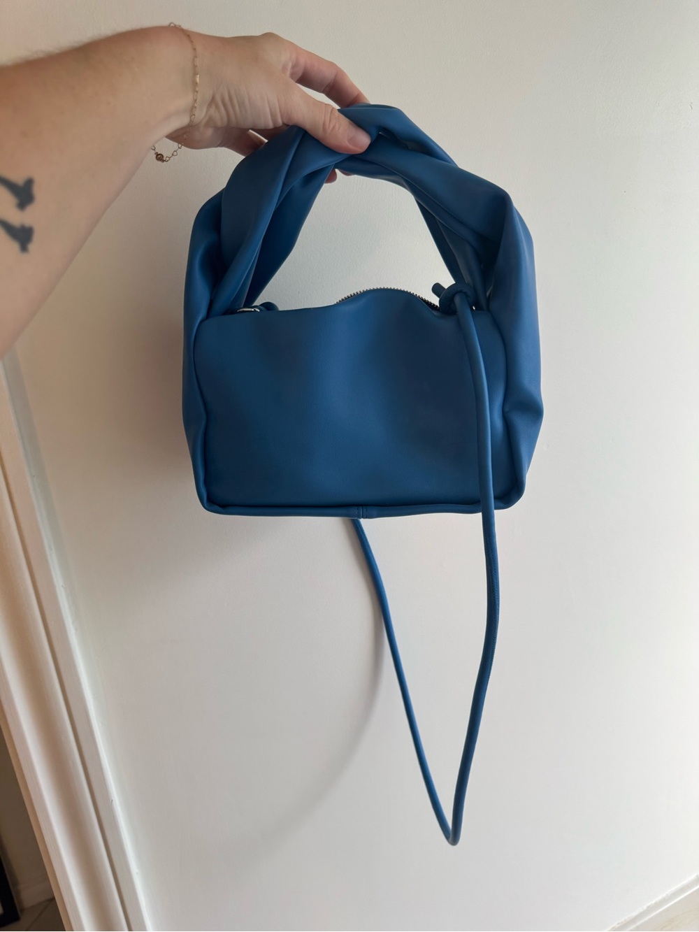 Anthropologie Teal-Blue Twist Handle Shoulder Bag